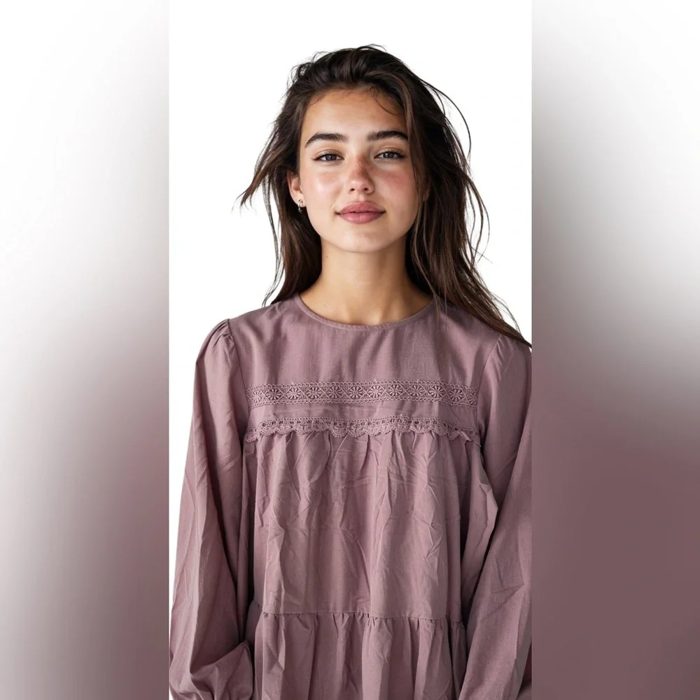 New-Girls XL Pale Pink  long sleeve crew mock turtleneck neck  long dress